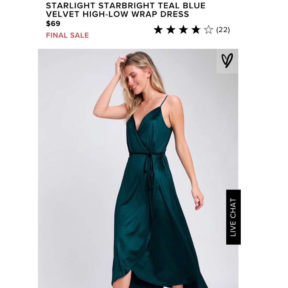 Lulu’s Teal Blue Velvet High-low Wrap Dress